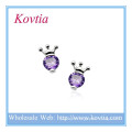 HIGH fashion jewelry wholesale sterling silver cabochon setting purple gemstone silver crown earring